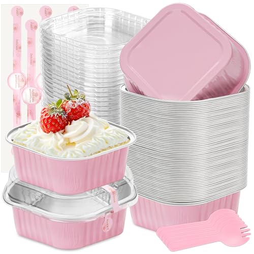 Pink Halloween Mini Cake Pans with Lids - 50 Pack for Parties & Gifting