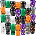 Halloween Reusable Plastic Cups Bulk 16 oz with Lids - Pickmesh 28 Pack Variation