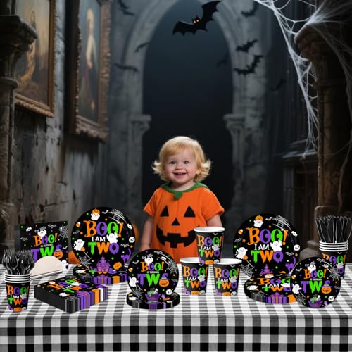 Halloween Ghost Party Supplies Set for Kids 2nd Birthday - Plates, Cups, Napkins & Cutlery