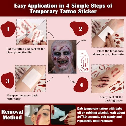 Halloween Fake Blood Kit with Spray, Drip & Wound Tattoos - Realistic Gory Makeup