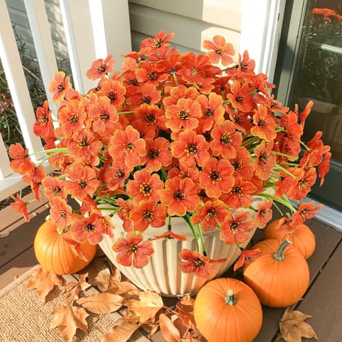 Artificial Fall Flowers Bundle - UV Resistant Mums for Outdoor Decor, 6 Pack