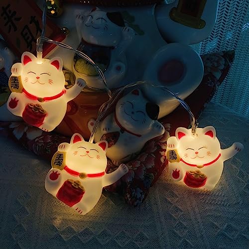 Lucky Cat Fairy String Lights - 10 LED Battery Operated Cat-Shaped Lights for Kids Room & Party Decor
