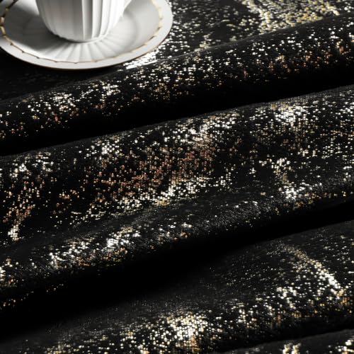 Black and Gold Velvet Curtains for Living Room - 52W x 96L, Pack of 2, Grommet Top