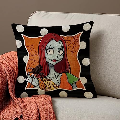 Halloween Decorative Throw Pillow Covers 20 x 20 Set of 4 - Orange Jack Skeleton & Ghost Design