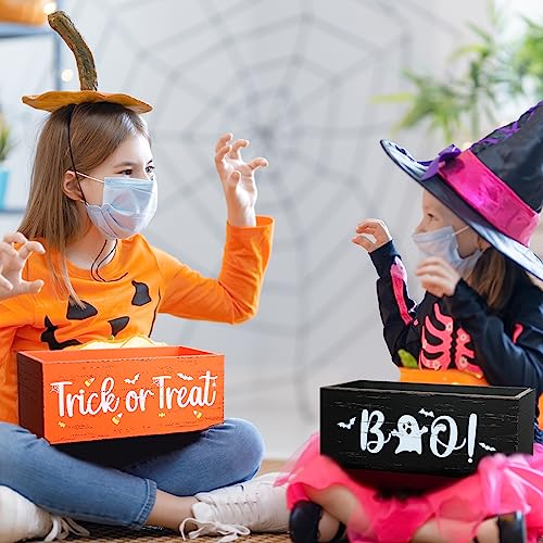 Halloween Candy Bowls Set - Wooden Trick or Treat Serving Dishes, 2 Pieces