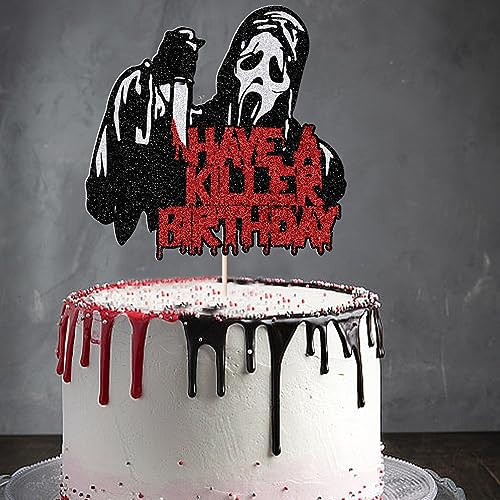 Halloween Bloody Theme Cake Topper - Killer Party Decorations with Glitter - Variation: Death Killer