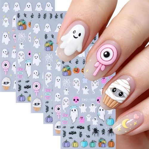 Halloween Nail Stickers 6 Sheets 5D Embossed Ghost & Pumpkin Design - Variation of THIS listing