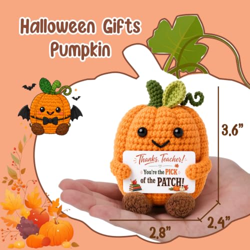 Halloween Teacher Gifts Crochet Pumpkin with Appreciation Card - Fall Office Decor