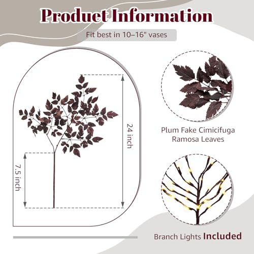 Artificial Fall Maple Leaf Stems with Lights - 6 Pack, 24 Inches