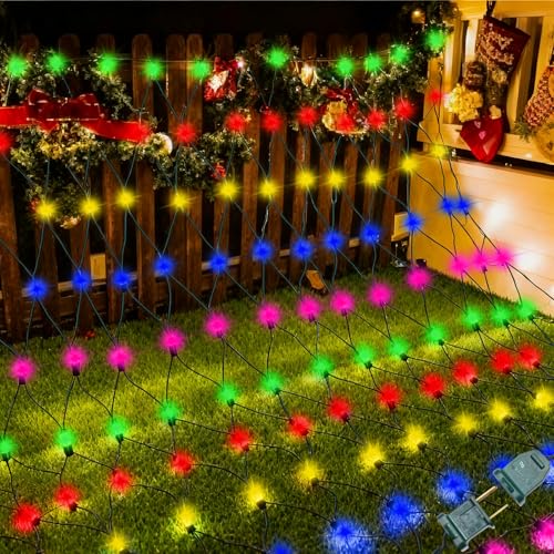 LED Christmas Net Lights 150 LED Outdoor Fairy String Lights 6ftx4ft Connectable Multi-Colored