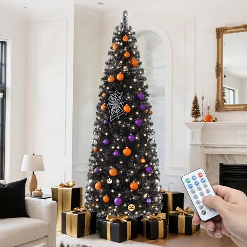 Black Prelit Christmas Tree 7.5 FT with Remote Control - Faux Holiday Tree