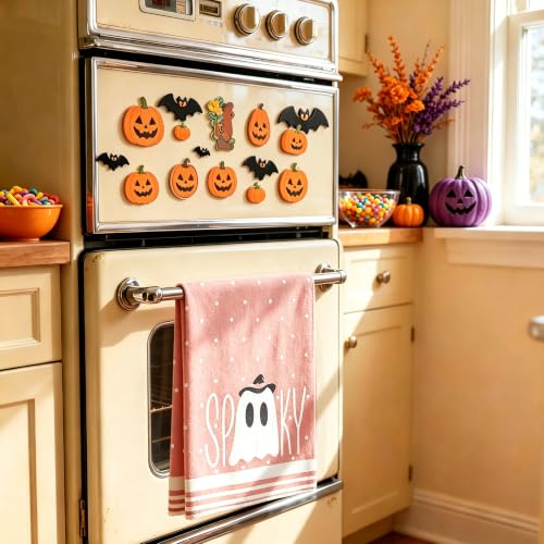 Pink Ghost Halloween Kitchen Towels Set - Fall Spooky Dishcloths, 2 Pack