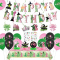 Witch Theme Birthday Party Decorations Set Pink Green Banner Balloons Centerpieces & Tattoos