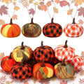 Fall Fabric Pumpkin Ornaments - Set of 12 Thanksgiving Hanging Decorations