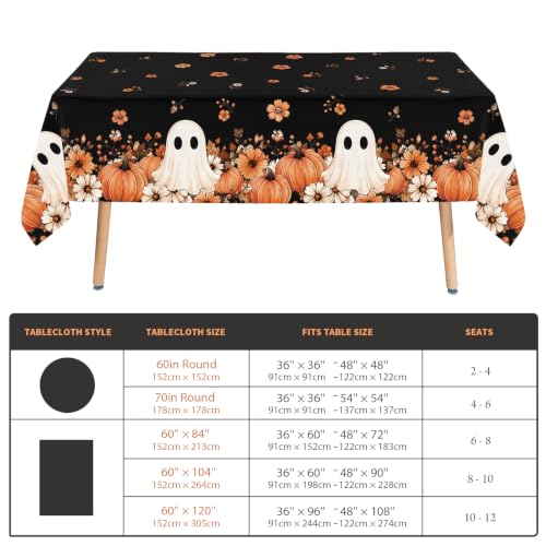 Black Halloween Rectangular Tablecloth 60 x 120 Inch Spooky Ghost Pumpkin Design Washable Indoor Outdoor Decor - Variation of THIS listing