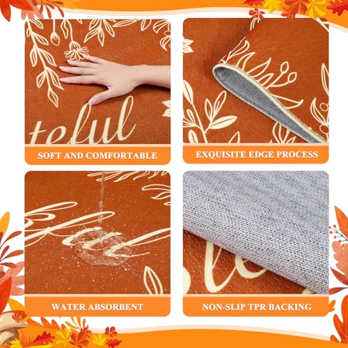 Fall Kitchen Rug Set of 3 with Pumpkin Truck & Leaves - Orange Variations 20x32, 20x47, 20x59