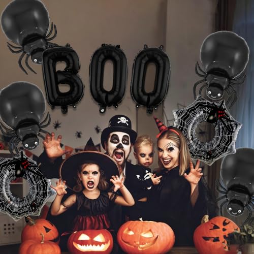 Halloween Foil Balloons Set - Black Boo, Spider, Web Decorations for Party