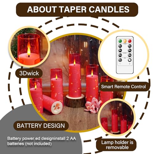 Pink Flameless LED Candles with Timer - 9 Pc Flickering Battery Operated Decor