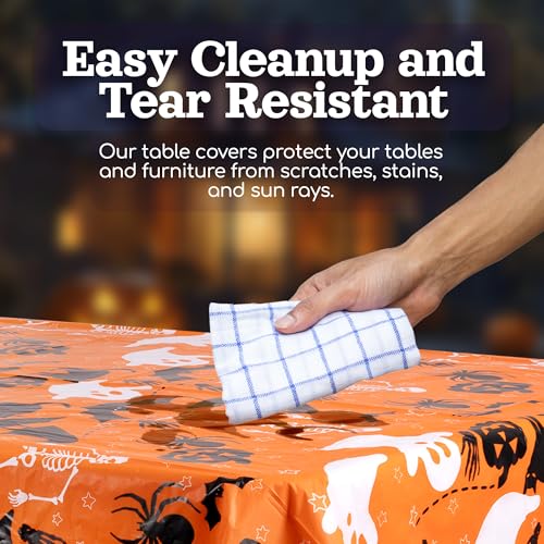 Halloween Skeleton Tablecloth 54x108 Inches Orange Disposable Plastic 6 Pack - Perfect for Parties