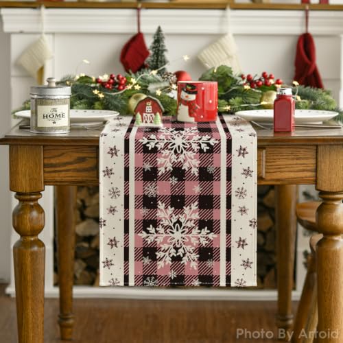 Artoid Mode Snowflakes Christmas Table Runner 13x72 Inch Pink for Holiday Decor