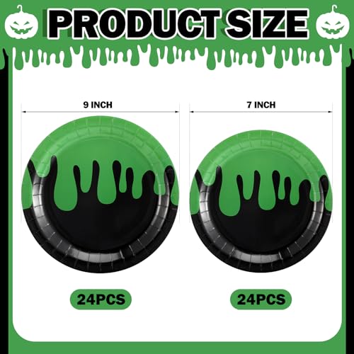 Halloween Ghost Paper Plates Set - Green & Black Party Dinnerware, 48 Pieces