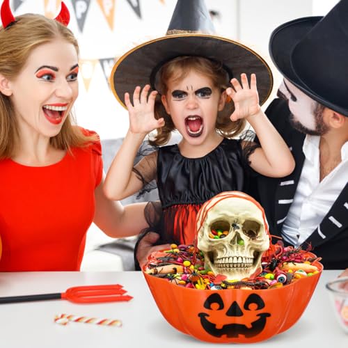Large Halloween Trick or Treat Candy Bowl Pumpkin Decor Plastic Orange 11.6in