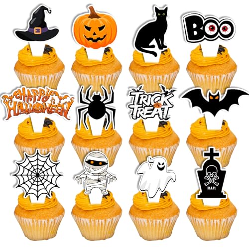 Halloween Pumpkin Cupcake Toppers 36pcs - Spooky & Cute Food Decorations
