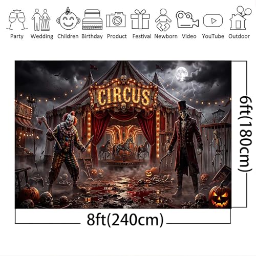Halloween Evil Circus Backdrop Banner Haunted House Photo Booth Props 8x6ft