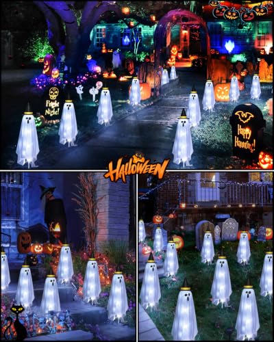 Solar Ghost Lights Outdoor Halloween Decorations - Cool White 6-Pack