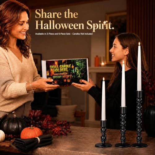 Skull Candle Holder Set - Gothic Taper Candlesticks for Halloween & Decor - Style 1 / 3