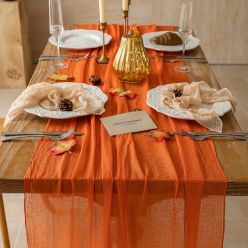 Orange Cheesecloth Table Runner 120 Inch - 6 Pack Fall Boho Home Decor