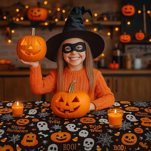 Halloween Pumpkin Ghost Tablecloth Set - 4 Pcs 54x108 Inch Plastic Party Covers for Home & Decor