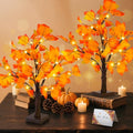2 Pack Lighted Fall Maple Trees for Thanksgiving & Autumn Decor - Battery Operated, 24 Inch