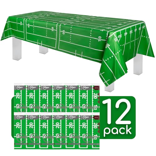 Football Field Tablecloth 54 x 108 Inches - 12 Pack Disposable Rectangular Table Cover for Parties