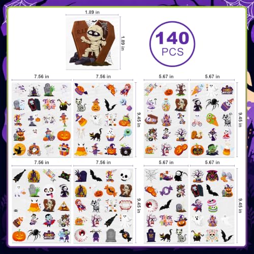 Halloween Temporary Tattoos for Kids - 140 Pack Trick or Treat Party Favors