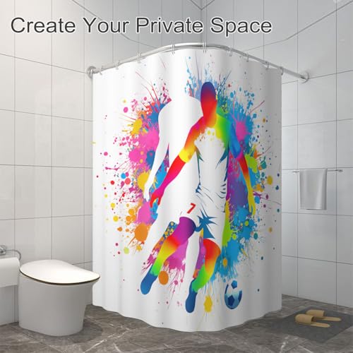 Football Players Shower Curtain - Waterproof Rainbow Splash Design - 72x72 Inch - Variation of THIS listing