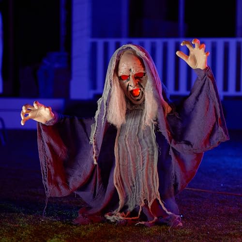 Animated Zombie Halloween Decor Groundbreaker with Light-Up Face & Shaking Body - Outdoor & Indoor Haunted Yard Prop
