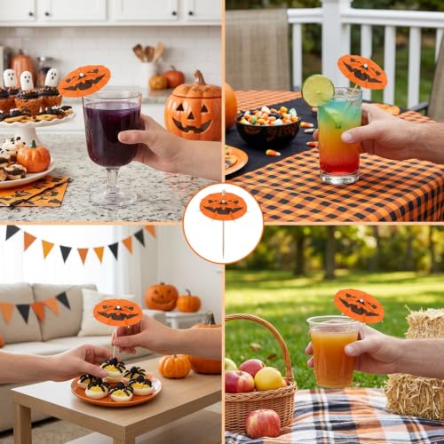 50 Pack Halloween Cocktail Picks with Pumpkin Design - Summerween Party Decor