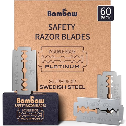 60 Blades Safety Razor Blades for Men & Women - Double Edge Platinum Stainless Steel Refills