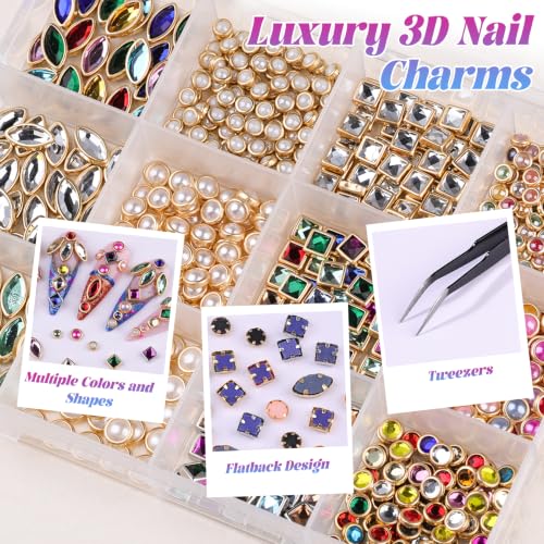 Mixed Colors Luxury 3D Nail Charms Rhinestones & Gems Bangle Nail Art Set