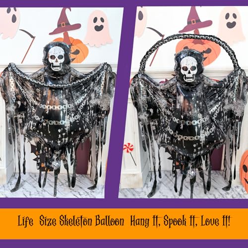 Halloween Hanging Skeleton Balloon - Grim Reaper Variant, 55 Inch, Indoor Outdoor Decor