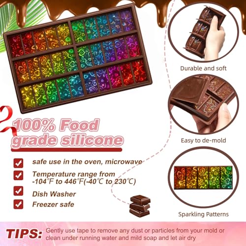 Holographic Silicone Chocolate Mold Rectangle & Heart - Rainbow Light Effect