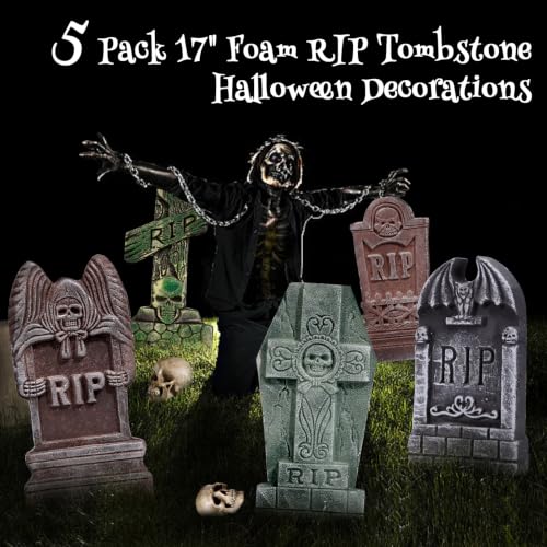 Halloween Foam Tombstones Set of 5 - Spooky Graveyard Decorations