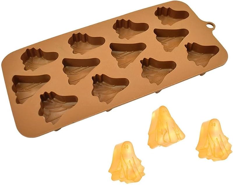 Halloween Silicone Mold Set - 12 Cavity Pumpkin Skull Ghost Bat for DIY Cake & Candy Decoration - Variation of Halloween Cake Mold