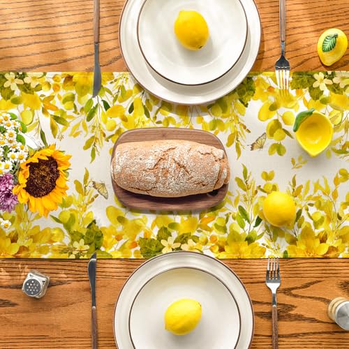 Yellow Floral Eucalyptus Table Runner 13x72 Inch Summer Home Decor