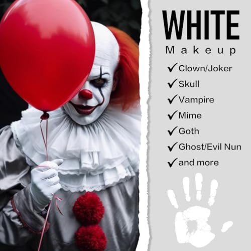 Clown White Face & Body Paint Kit - Water-Based Non-Toxic Halloween Costume Makeup - Variation: White