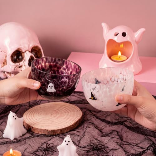 Halloween Candy Bowls Set - 14 oz Glass Ghost & Witch Hat Icons
