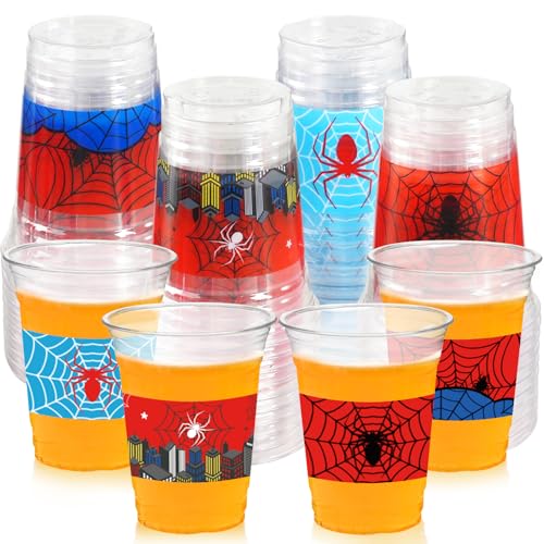 50 Pack Spider Web Party Cups - 12oz Red & Blue Disposable Party Supplies