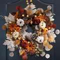 18-Inch Fall Halloween Wreath with Lights - White, Orange & Brown Door Decor