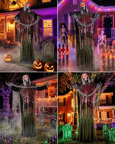 6FT Life-Size Animated Halloween Skeleton Ghosts Outdoor Decor with Sound & Glow